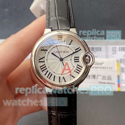 Replica TWF Cartier Ballon Bleu Swiss Quartz Black Leather Strap 36mm 